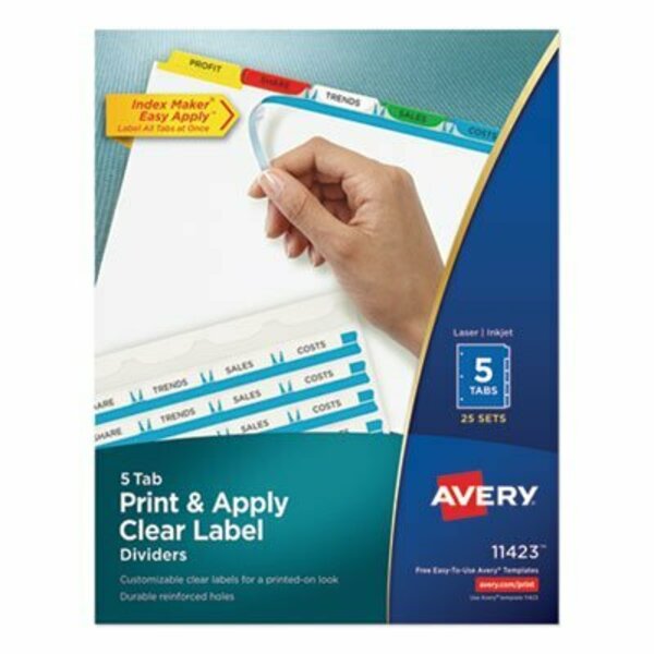 Avery Dennison Avery, PRINT AND APPLY INDEX MAKER CLEAR LABEL DIVIDERS, 5 COLOR TABS, LETTER, 25PK 11423